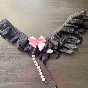 4 Black Lace Garter with Pink Bow